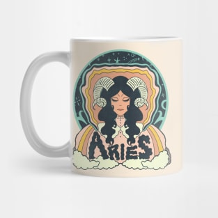 Retro Psychedelic Aries Woman with Horns Mug